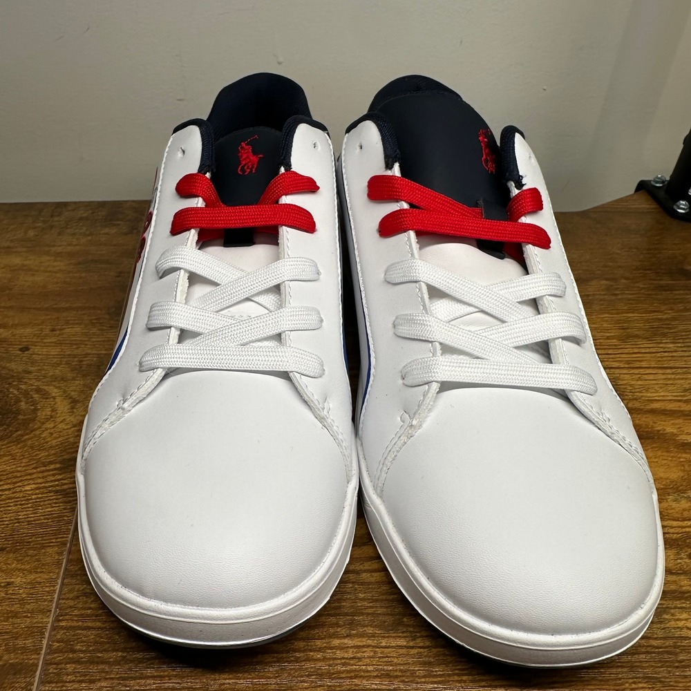 Polo Ralph Lauren Heritage Court III Graphic White Navy Red Sneakers Kids Size 6 - Picture 5 of 10